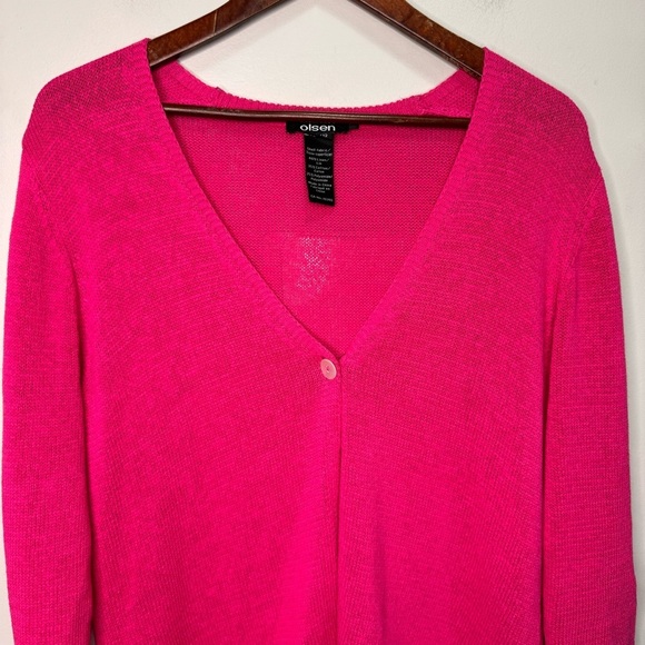 Olsen Linen Cotton Pink Cardigan Sweater Size Medium/Large 12 - Picture 3 of 9